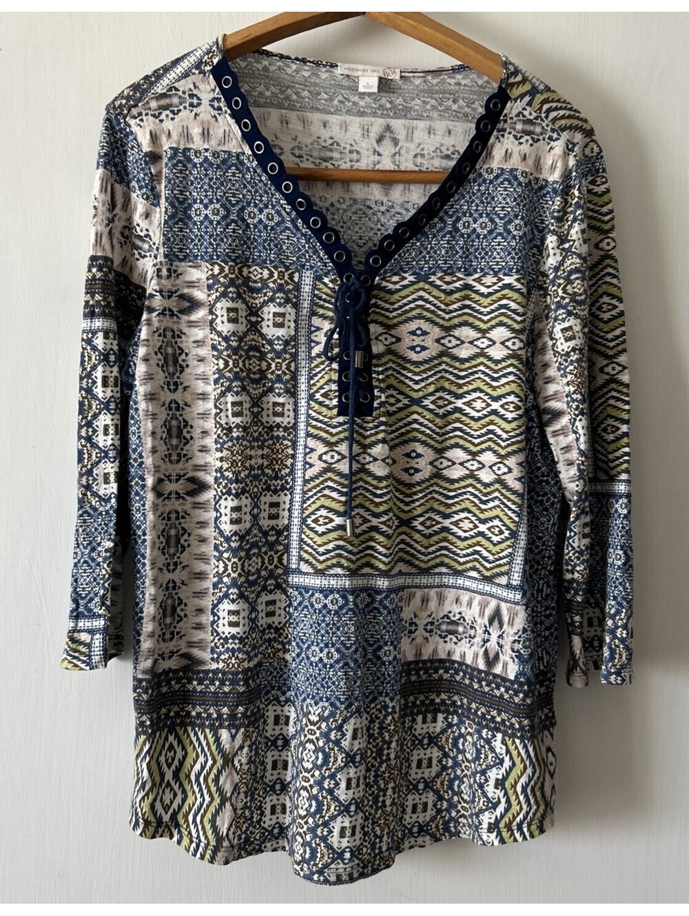 Westport 1962 Floral Blouse Navy Cottagecore Lightweight Top Lg Garden
